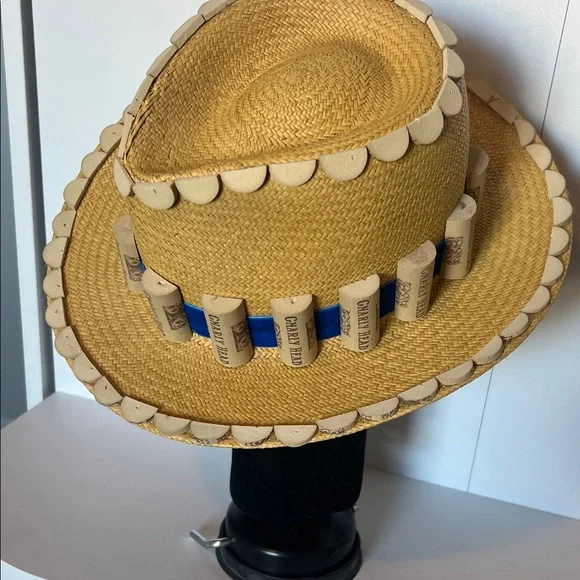 Unique Straw Hat, Wine Cork Accents - Picture 2 of 8
